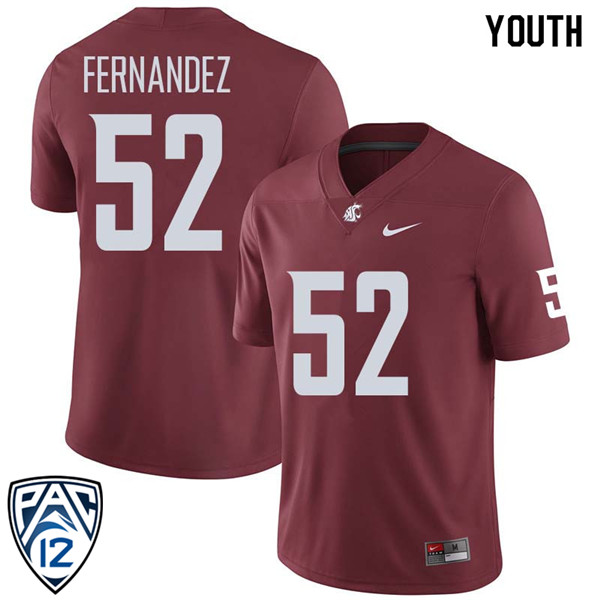 Youth #52 Kingston Fernandez Washington State Cougars College Football Jerseys Sale-Crimson